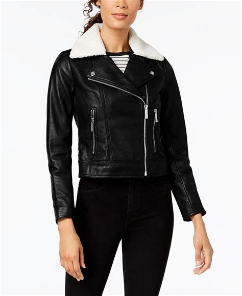 michael kors fake fur jacket|michael kors moto leather jacket.